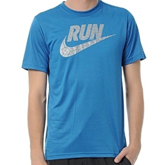 NIKE DRI-FIT Run Legend Swoosh Blue & Silver Logo Graphic Tee Short Sleeve XL - Picture 1 of 11